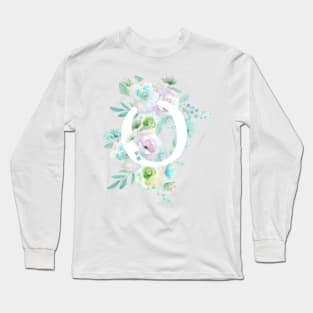 Botanical alphabet O green and purple flowers Long Sleeve T-Shirt